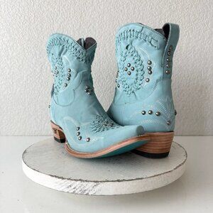 Lane COSSETTE Womens Cowboy Booties 11 Blue Leather Cowgirl Western Short Boots